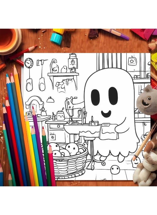 Capstro Bold & Easy Coloring Book for Kids – Cute, Simple Designs for Relaxing Creative Play | Large Illustration Art Book for Children – Cute Horror Theme - Image 3